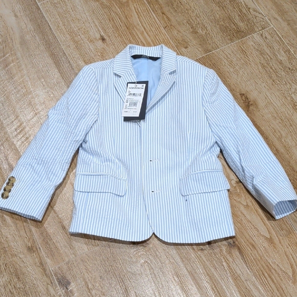 NWT Nordstrom Boy's Light Blue and White Pin Striped Blazer New with Tags - Picture 2 of 5